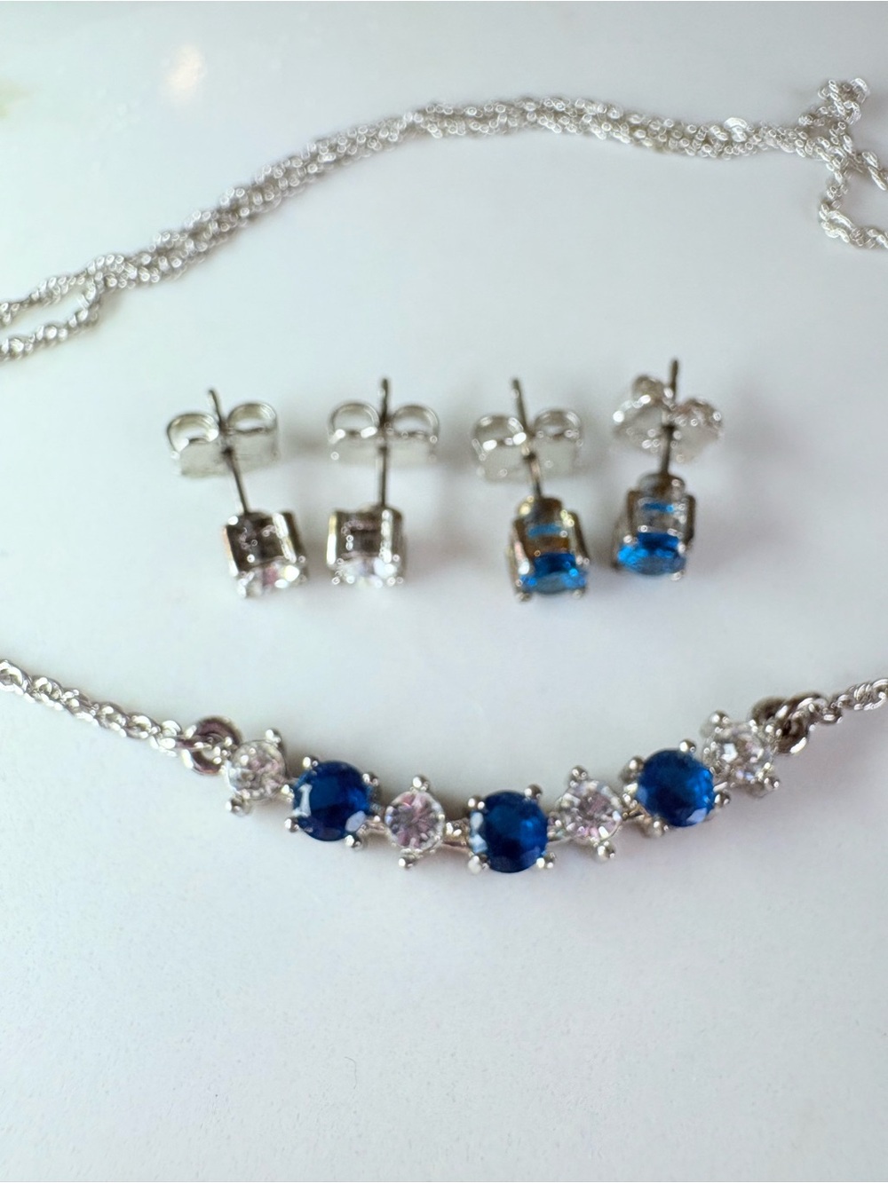 Y2K Avon Blue Rhinestone Frontal Necklace Set w/ 2 Pairs of Stud Earrings NIB